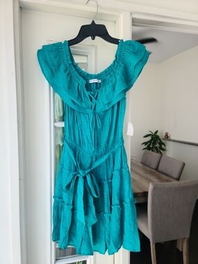 HYFVE Teal Ruffle Tiered Mini Dress